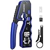 Proster Pinza Crimpatrice RJ45 Professionale Pass Through Multifunzione Spelafili per Cavo Rete per Connettori Strumento Crimpatura per RJ45 CAT5 CAT6/CAT6A RJ45 Kit Crimper Ethernet