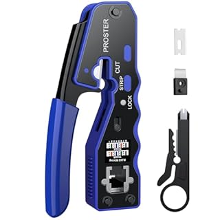 Proster Pinza Crimpatrice RJ45 Professionale Pass Through Multifunzione Spelafili per Cavo Rete per Connettori Strumento Crimpatura per RJ45 CAT5 CAT6/CAT6A RJ45 Kit Crimper Ethernet