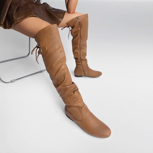 Image of DREAM PAIRS Women's Over The Knee Flats Slouch Thigh Boots