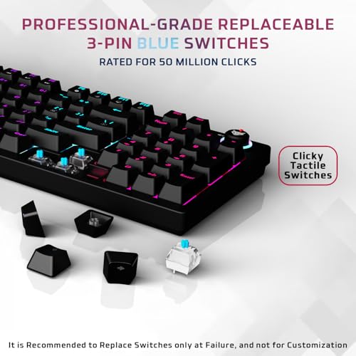 Image of EvoFox Katana X2 FS Mechanical Gaming Keyboard | 3‑Pin Replaceable Clicky Blue Switches, Dynamic Backlighting, All Keys Anti‑Ghosting, Volume Knob, Copilot, Xbox Gamebar, Screenshot & More (Black)