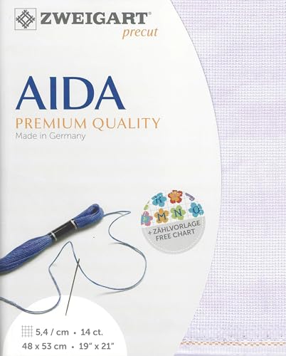 Image of Wizardi Stern-Aida Vintage Lilac 3706 5059, Precut Zweigart 14 Count Cross Stitch Fabric, 100% Cotton Needlework Blank Canvas and Embroidery Cloth, 19x21 in for Adults
