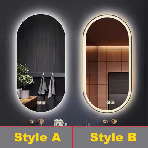 Miroir mural avec 3 couleurs d'éclairage ovale LED antibuée tactile