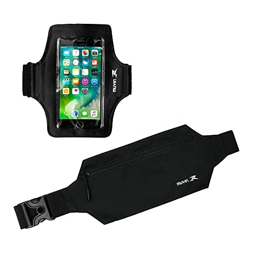 Kit Pochete + Braçadeira Para Celular Muvin – Elástico Ajustável – Fivela Resistente – Armazenamento de Celular e Itens Pessoais - Corrida – Caminhada – Treino – Academia – Fitness (Preto)