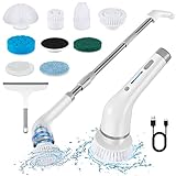 Electric Spin Scrubber, Cordless Electric Scrubber with 8 Replaceable Brush Heads/Glass Squeegee and