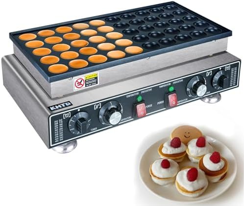 Mini Electric Dutch Pancake Maker, Non-Stick Waffle Maker with Timer & Temp Control (50-300°C), 850/1700W, Stainless Steel, Ideal for Restaurant & Cafe - 25/50PCS
