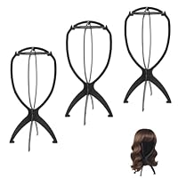 3 Stück Perückenständer - Plastik Wig Stand - Perücken Zubehör - Perückenkopf - Styroporkopf für Perücken, Trocknen und Aufbewahrung der Perücke (Schwarz)