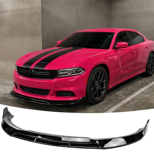 Image of Front Lip Splitter Spoiler for Dodge Charger 2015-2023 Accessories | (for SXT, SE, GT, R /T, Base Models Only), Nice Clean Look Mods, 4PC Bumper Wing Kit, Sport Bumper Upgrade, Gloss Black Finish