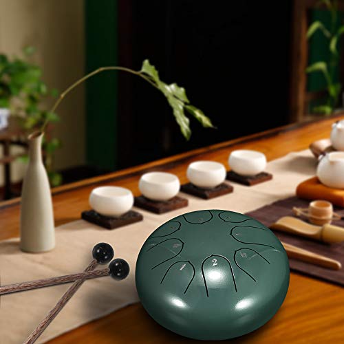 Ahageek Stahlzungentrommel, 6 Zoll 8 Note, ätherischer Klang Lotus Flower Hand Pan Drum Percussion Instrumente mit Drumsticks, Trommeltasche, Finger Cot, Anleitung (6 Zoll 8 Note Grün) - Image 3