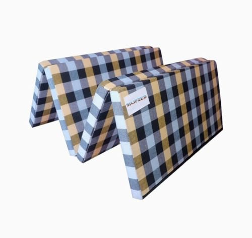 Image of Foldable Mattress, Cotton, Soft Foam, Portable Floor Sleeping Mat, Multicolour, 183x91x5 cm, for Single Bed, Travel, Outdoor Camping