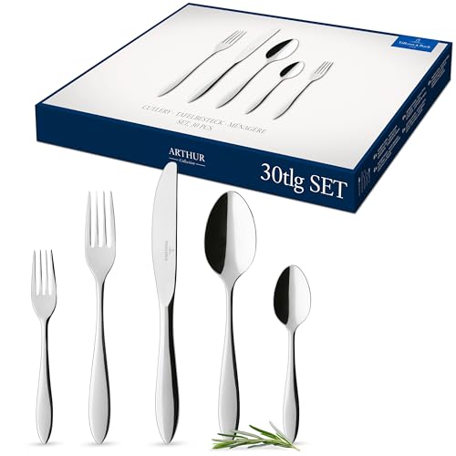 Villeroy & Boch – Arthur Besteckset 30 tlg. Silber/Platin, Spülmaschinenfest, Rostfrei, Besteck Set 30 teilig, Gabel, Messer, Löffel, Essbesteck Set, Edelstahl