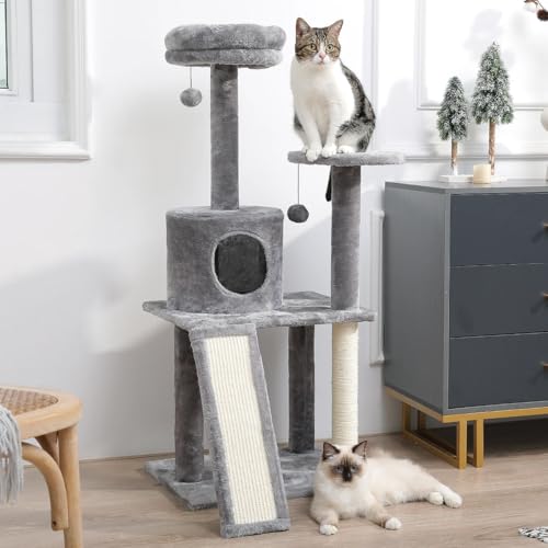 Arranhador Para Gatos Brinquedo Playground Casa Cama Poste Sisal Rampa Toca Casinha 4 Níveis (Cinza