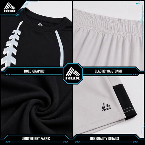 Image of RBX Boys Athletic Shorts Set - 2 Piece Active Performance Graphic Tees and Mesh Gym Shorts for Boys With Elastic Waistband