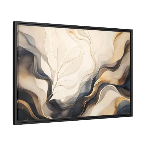 Cadre déco feuilles abstraites or et gris 36x24 pouces pour mur chic