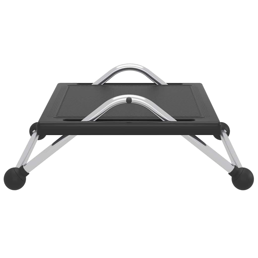 Ergonomiczny podnóżek czarny, 45 x 40 x 13,5 cm, wykonany ze stali HIPS i stali, z regulacją wysokości z antypoślizgową powierzchnią, do biura i domu, dla poprawy postawy ciała