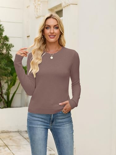 Image of Libsorge Womens Cute Crewneck Ribbed Knit Lightweight Thin Sheer Long Sleeve Sweater T Shirt Top Spring 2025