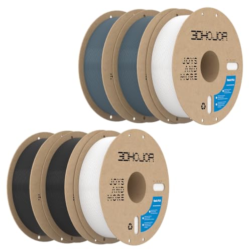 Image of 3DHoJor Basic PLA Filament 6KG Bundle 1.75mm PLA 3D Printer Filament, 6 Pack 1kg(2.2lbs) Cardboard Spool, Dimensional Accuracy + /- 0.03mm, Fit Most FDM Printer (Black*2+White*2+Grey*2)