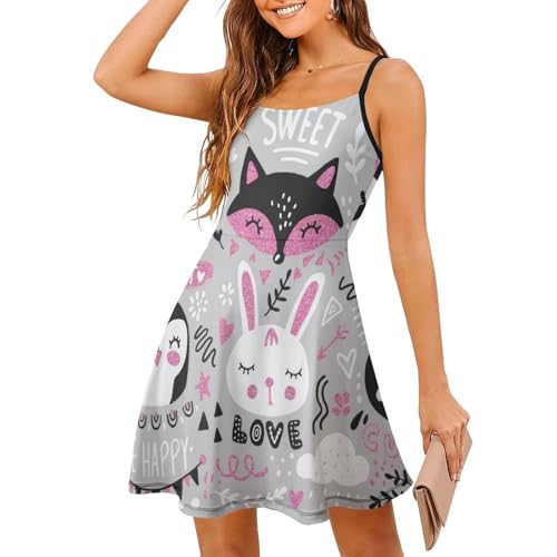 Robe d'été à bretelles imprimé renard panda pour vos journées à la plage