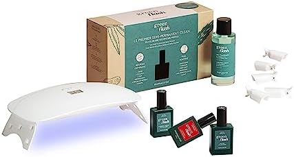 Manucurist Green Flash Essentials Gel Nail Polish Kit - 24W LED Nail Lamp + Base Coat + Top Coat + Dark Pansy Burgundy Polish + Nail Polish Remover + Nail Clips
