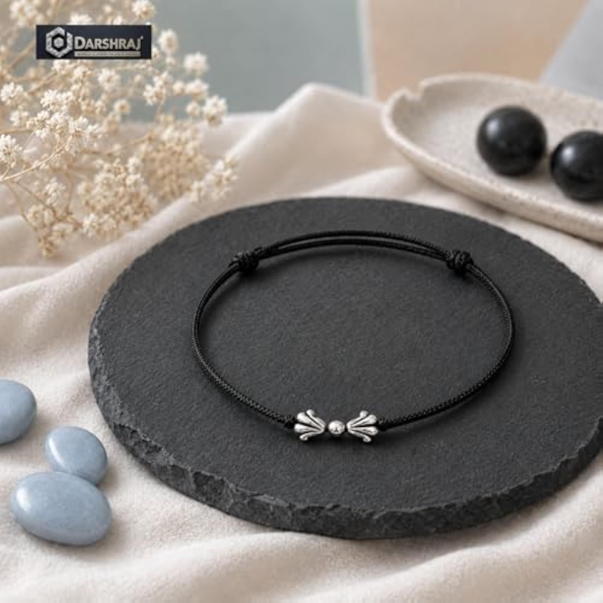 Women's 925 Sterling Silver Tie Knot Anklet with Black Thread