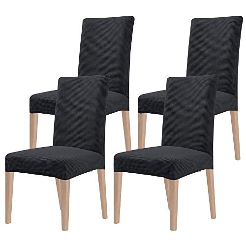 HULISEN Funda de silla elástica, de poliéster, protector de silla, funda extraíble lavable, para hotel, restaurante, decoración de boda, comedor, Gris, 4 Pcs