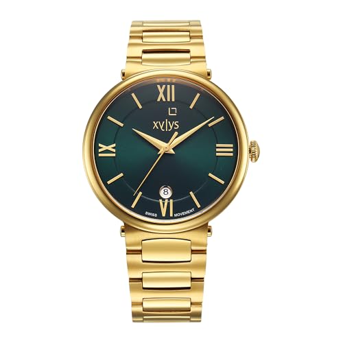Image of Xylys Quartz Analog with Date Green Dial Golden Stainless Steel Strap Watch for Men