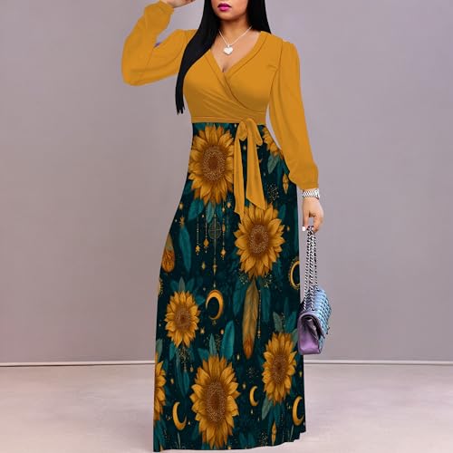 Image of PinkPatty Women's Long Sleeve Maxi Dress Plus Size Trendy Wedding Guest Dress with Pockets&Belt