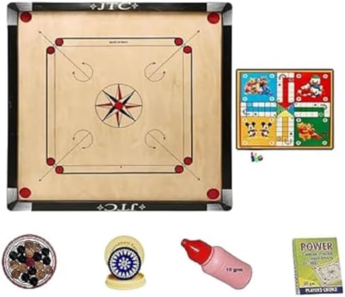 JTC Carrom Board 32 Inch Full Size Matte Finish for Kids Men Women Adults Serious Professional Made of Assam Plywood Carrom Board Best Smooth (32 X 32 INCH)