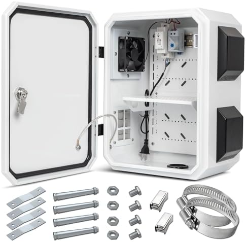 Outdoor Electrical Box with Thermostat and Fan, Cold-Rolled Steel Plate, Aluminum Alloy Back Beam, One-Piece Ventilation Design, IP65 Waterproof, Wall/Pole Mounted. (15.7" x 11.8" x 7.9")