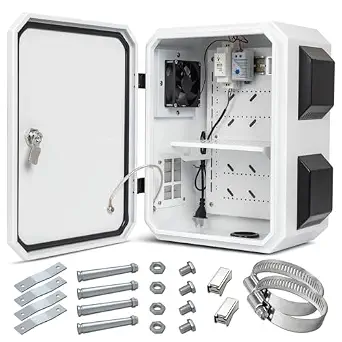 Outdoor Electrical Box with Thermostat and Fan, IP65 Waterproof, Wall/Pole Mounted, 15.7 x 11.8 x 7.9 inches