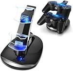 TNP PS3 Controller Charger Stand for Sony PlayStation 3 Controller Dualshock 3 Charging, 2 Tier Docking Station Stand and 2 USB PS3 Cable Compatible Ports with LED Indicators, Slim Black