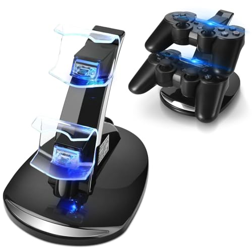 TNP Compatible with PS3 Controller Charger Stand for Sony Playstation 3 Controller compatible with Dualshock 3 Charging, 2 Tier Docking Station Stand and 2 USB PS3 Cable ports with LED Indicators