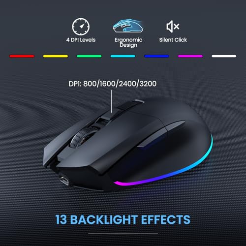 Image of COLIKES Ergonomic Wireless Keyboard and Mouse Silent, Rechargeable Wave Keyboard with 15 Lighting RGB Backlit Effects, Soft Leather Wrist Rest, 3200 DPI Mouse for PC Computer Laptop Windows Mac