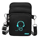 OSLEI Handy Umhängetasche Damen Kleine Herren Handytasche zum Umhängen Mini Crossbody Tasche Schultertasche mit 3 Fächer und Langer Riemen(Schwarz)