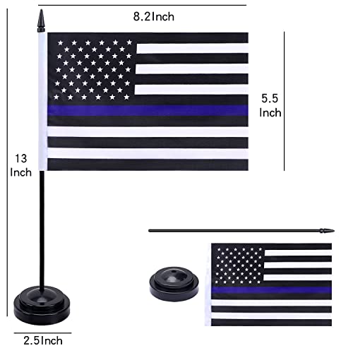 Fwiw American Usa Thin Blue Line Flag Police Table Flag,Small Mini Policeman Office Desk Flags With Stand Base,Us Party Festival Events Home Office Decorations(2Pack) #TOP1