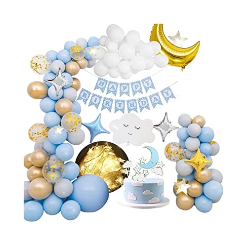 Décorations de fête des enfants 65pcs / Set Blue Sky Theme Anniversaire Décorations Fête D'anniversaire Enfants Garçon Girl Anniversaire Bannière Cloud Ballon Avec Lumière 1er Anniversaire Fournitures Cover