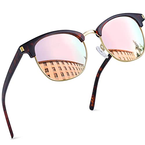 Joopin Gafas de Sol Espejadas Rosa Marco Leopardo Carey Gafas Sol Polarizadas Hombre Mujer Protección UV400 Medio Marco Sunglasses Men Women Oculos de Sol