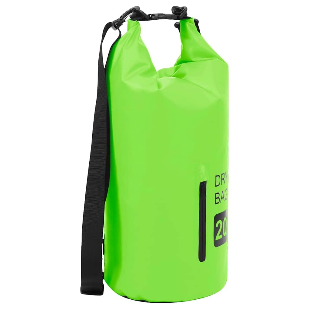 Suchy worek z zamkiem błyskawicznym, zielony, 20 l, PCW, 36 x 61 cm, do sportów wodnych i kajakowych, pontonów, wodoszczelna torba z regulowanymi szelkami, do spędzania wolnego czasu, do