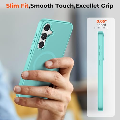 Image of SUPFINE Magnetic for Samsung Galaxy S25 FE Case with Screen Protector, (Built-in Magnets) (Military Grade Drop Protection) Slim Translucent Shockproof Phone Case,Blue Green