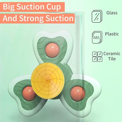 Image of Cable World Baby Bath Toys for Kids - 3 PCS Big Size Silicon Suction Cup Bath Toy for Baby Boys Girls, Waterproof Suction Cup Top Rotating Montessori Learning Toy Sticks to Smooth Surface Big Size