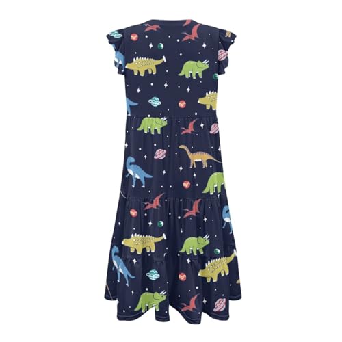 Image of Womens Summer Dress Ruffle Sleeve V Neck Dress Casual Fit Flowy Beach Vacation Sundress with Pocket S-2XL