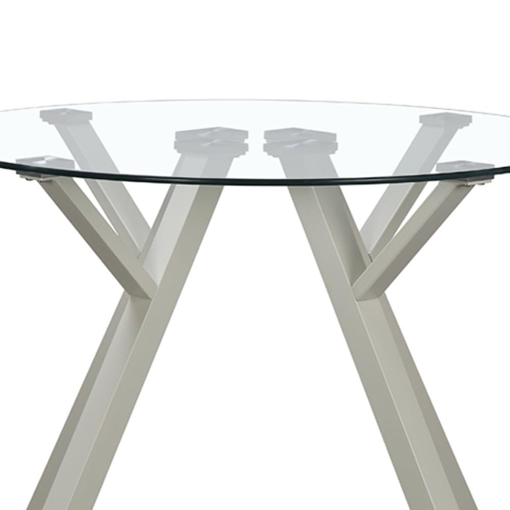 Mesa redonda de cristal templado y metal beige de 100 cm de diámetro | Capacidad para 4 personas. Diseño moderno que aporta amplitud visual y calidez a tu comedor o zona de office.