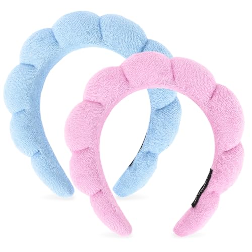 Araluky Women Spa Headband for Washing Face, Makeup, Skincare - Puffy Sponge Terry Cloth Headband for Girls, Makeup Removal, Shower