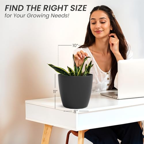 Image of YUCCABE ITALIA SHERA Stella 10 Inch Plastic Plant Pot for Home Decor Indoor Plant Pots for Living Room Plastic Flower Pot for Garden (Grey, 10 INCH - 2 Pcs)