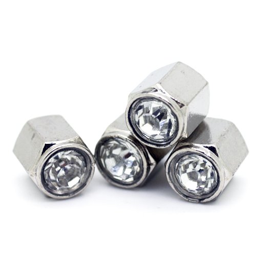 4PCS of Stanniz(TM) Shinny Bling Rhinestone Crystal Chrome Tire Valve Stem Caps - Clear
