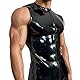 GREEFEI Latex Gummi Herren Tank Rundhalsausschnitt Front Zip T-Shirt,Männliches Latex Top Handgefertigte Maskerade Kostüme XXL