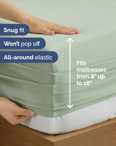 Image of King 6 Piece Bed Sheet Set - Soft, Breathable & Cooling Sheets - Eucalyptus