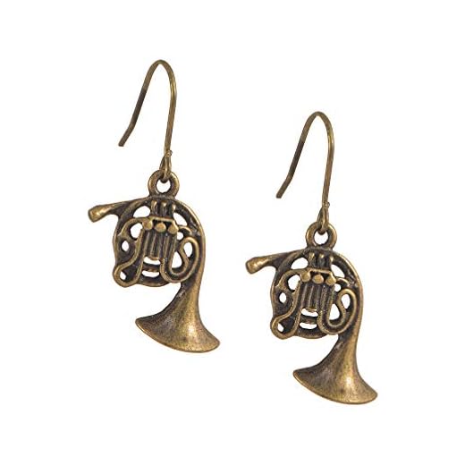 Spinningdaisy Antique Bronze Musical Instrument Earrings French Horn