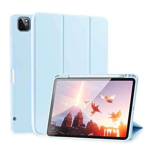 SIWENGDE Case for iPad Pro 12.9 Case 6th/5th/4th Generation (2022/2021/2020) with Pencil Holder [Apple Pencil Wireless Charging] Soft TPU Smart Trifold Stand Protective Cover, Auto Sleep(1-Light Blue)
