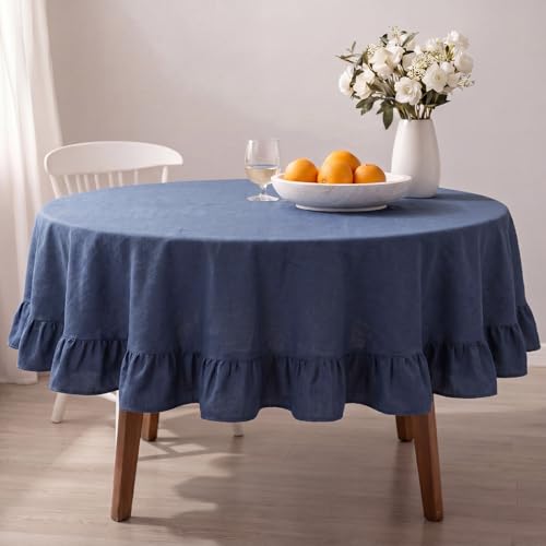 Frienda 60 Inch Blue Jean Ruffle Table Cloth Blue Jean Baby Shower Decor
