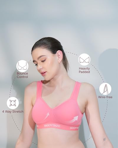 Image of BODYSIZE Women's Everyday Wear Wire Free Padded Sports Bra SF-28 (Heavily Padded, Gym, Yoga Bra) | Everyday Wear, Sweat Absorbent, Soft Cotton Fabric for Ultimate Comfort (B Cup)